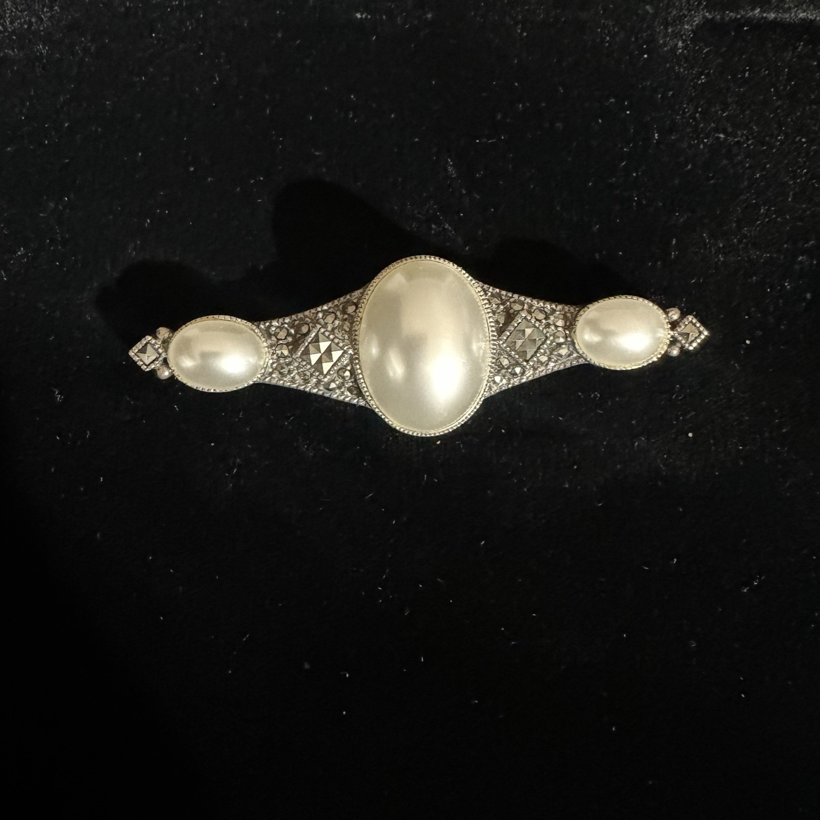 Vintage Judith Jack Marcasite Faux Pearls Bar Pin Sterling Silver Very Nice 57$
